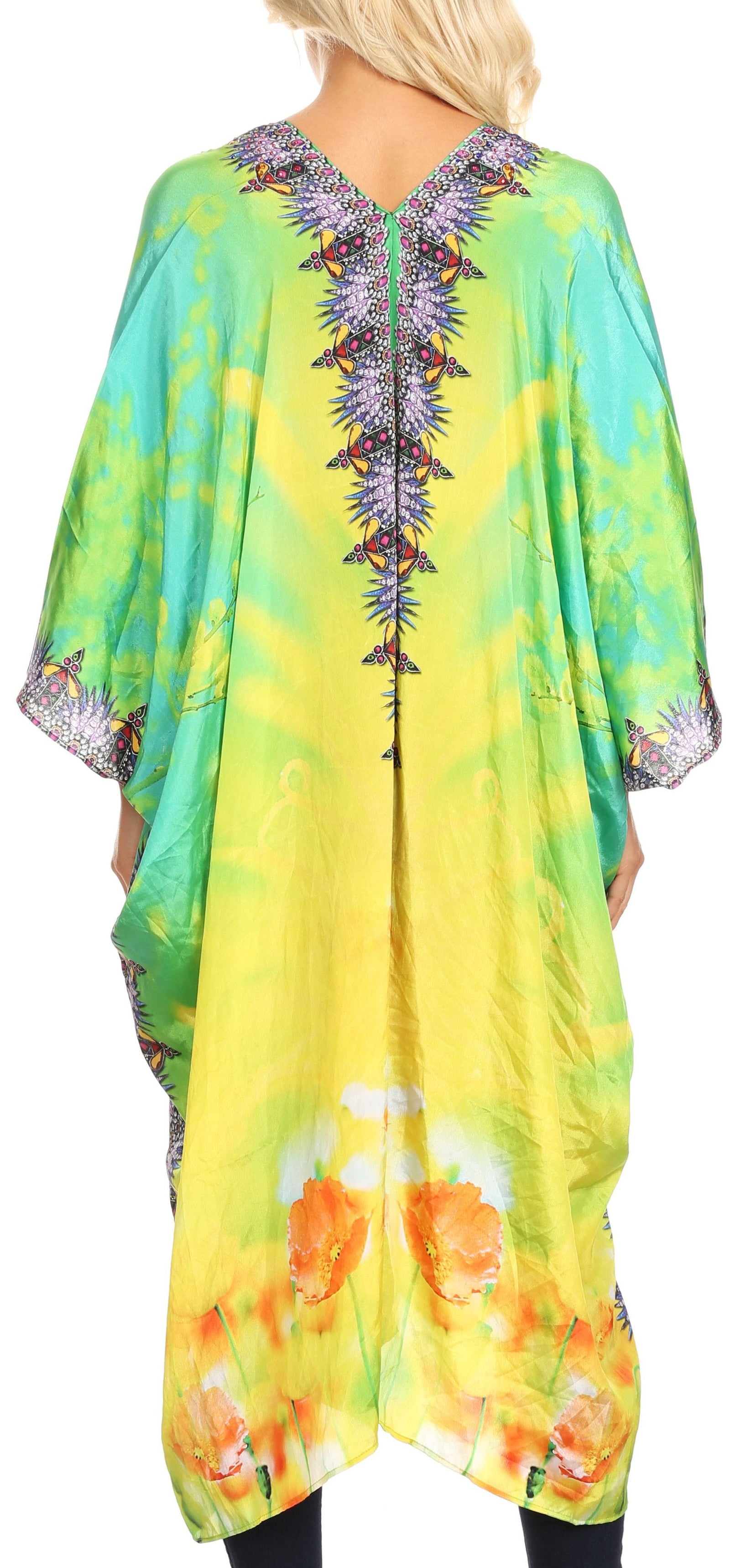 Vestido caftán playero con escote en V para mujer de Sakkas Alvita con pedrería 