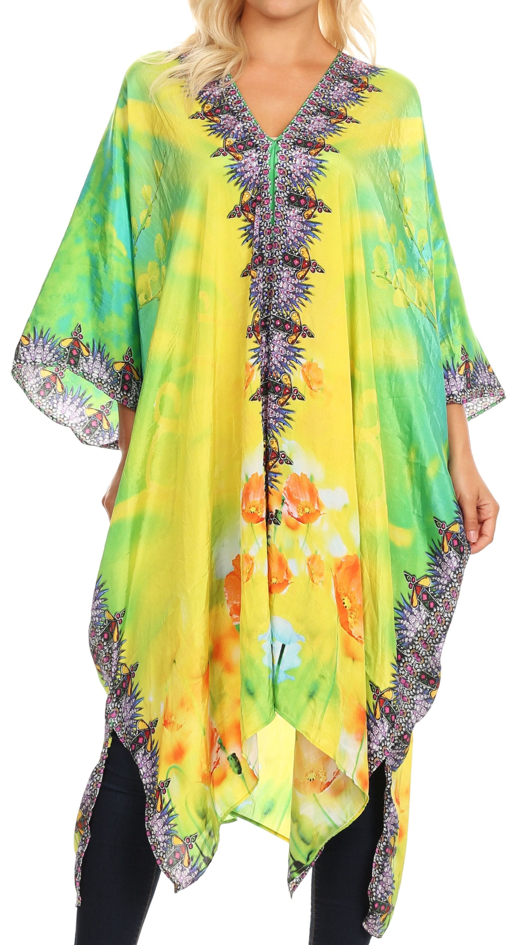 Vestido caftán playero con escote en V para mujer de Sakkas Alvita con pedrería 
