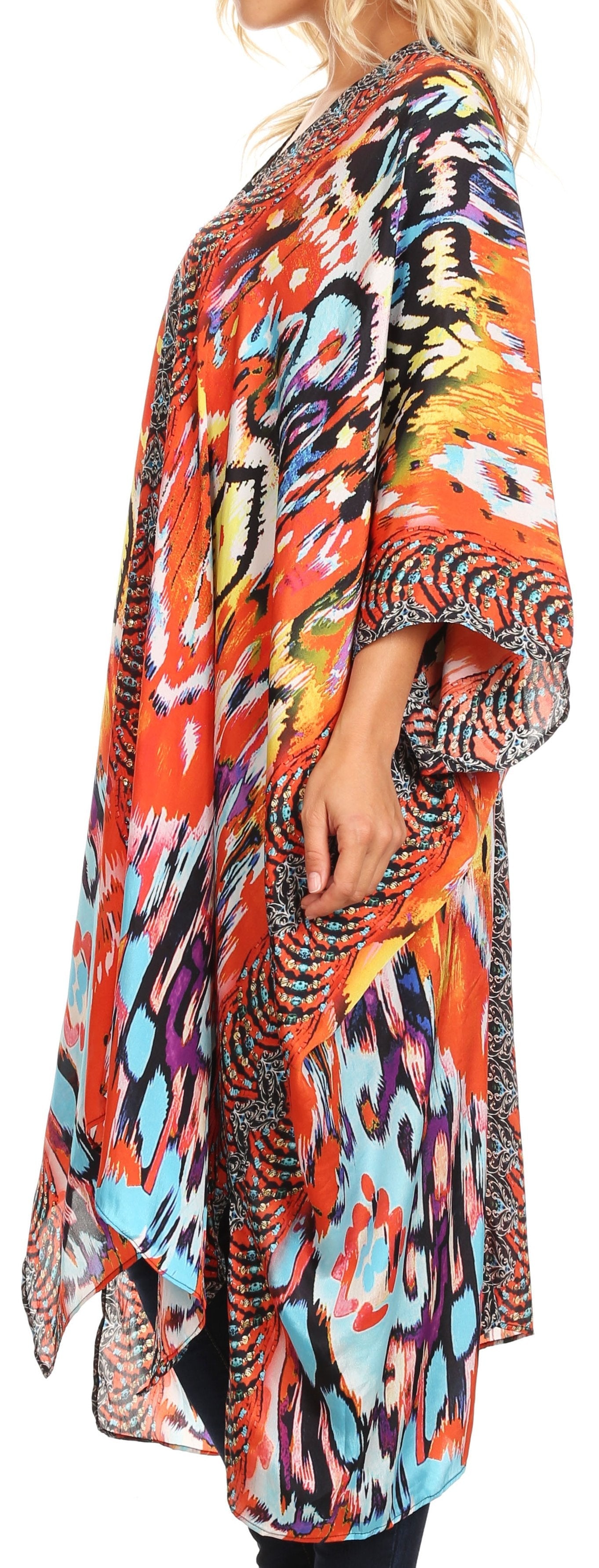 Vestido caftán playero con escote en V para mujer de Sakkas Alvita con pedrería 