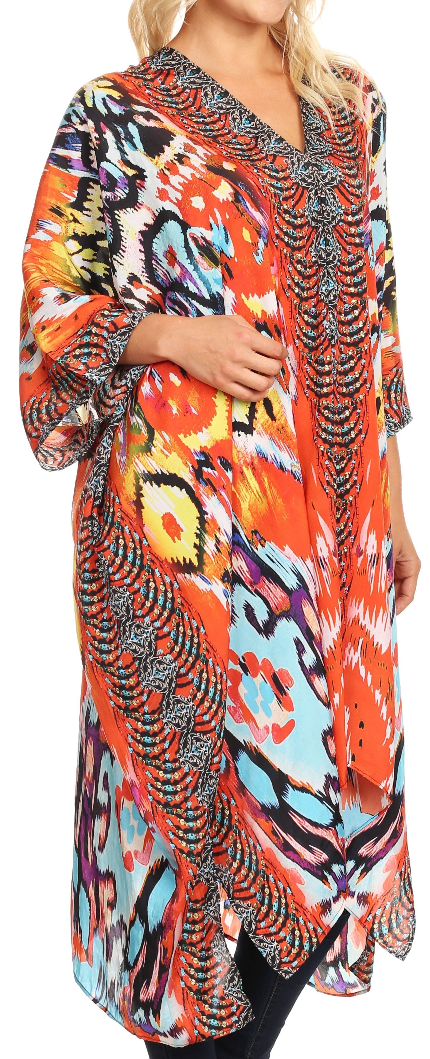 Vestido caftán playero con escote en V para mujer de Sakkas Alvita con pedrería 