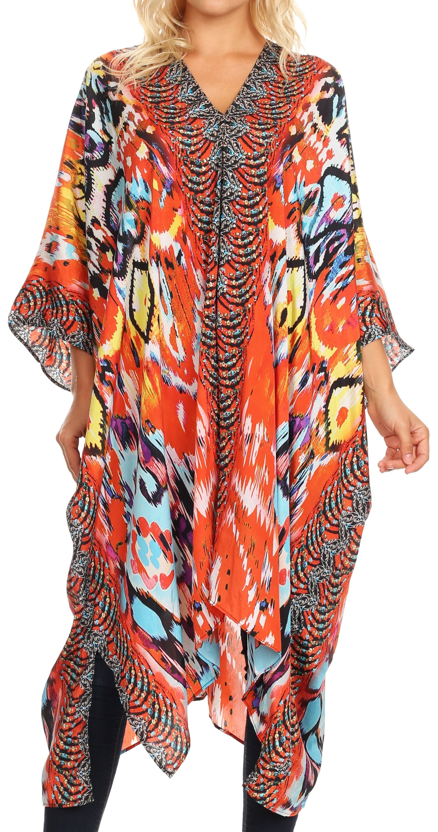 Vestido caftán playero con escote en V para mujer de Sakkas Alvita con pedrería 