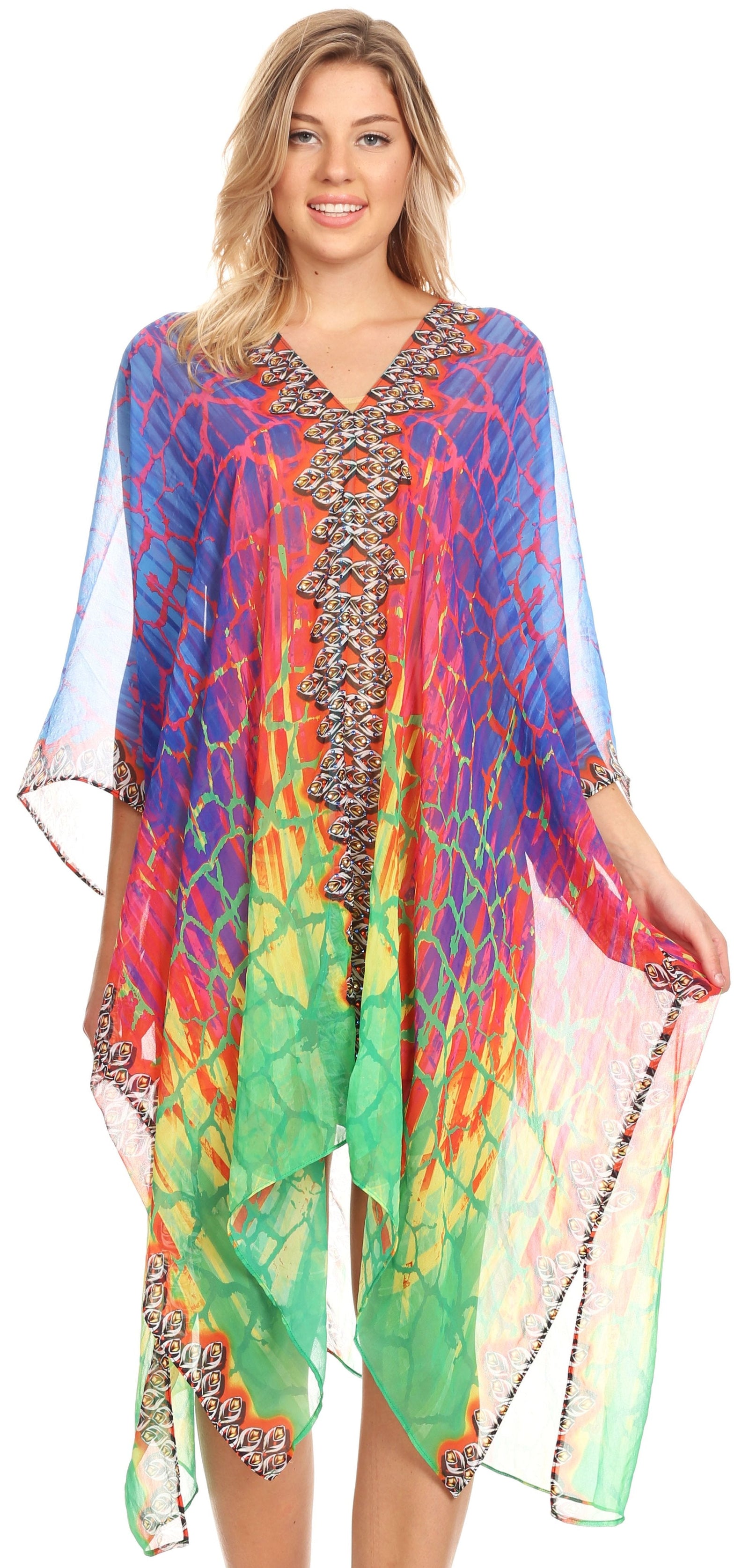 Vestido caftán playero con escote en V para mujer de Sakkas Alvita con pedrería 