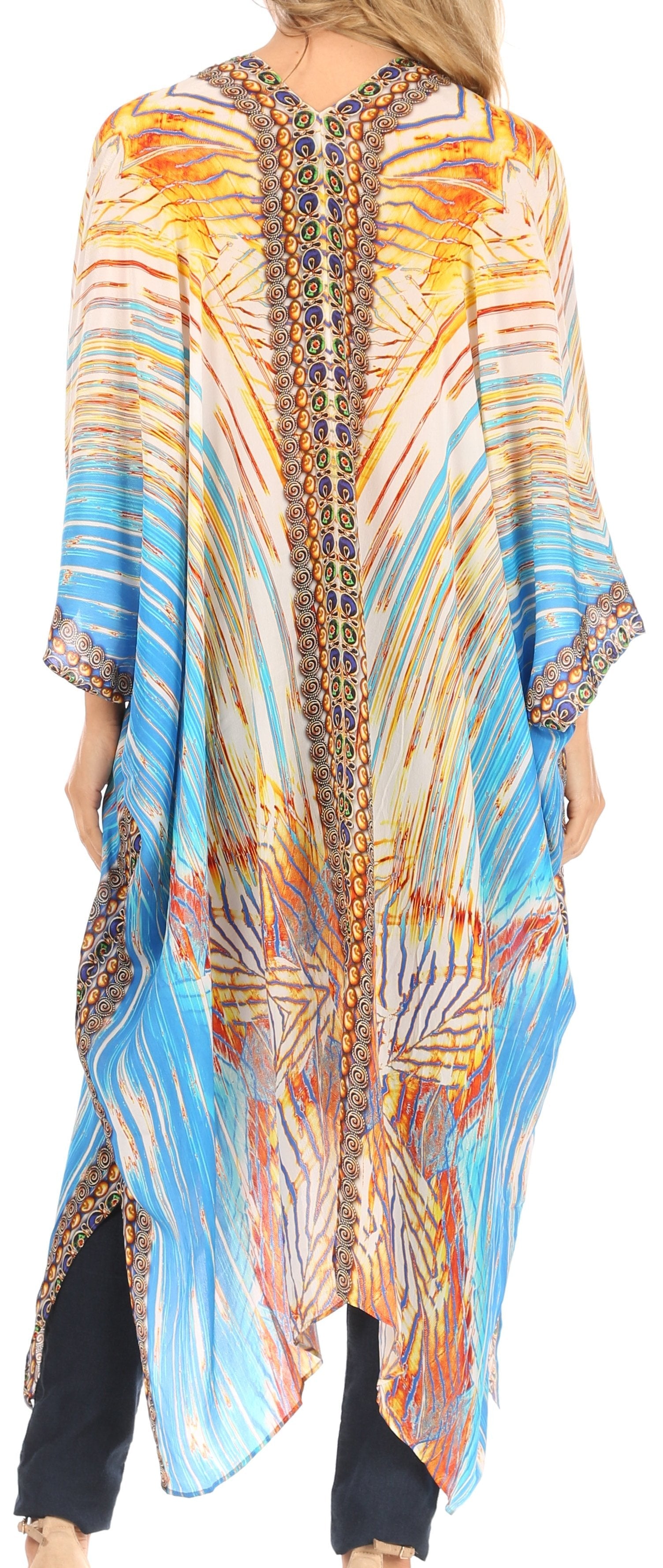 Vestido caftán playero con escote en V para mujer de Sakkas Alvita con pedrería 