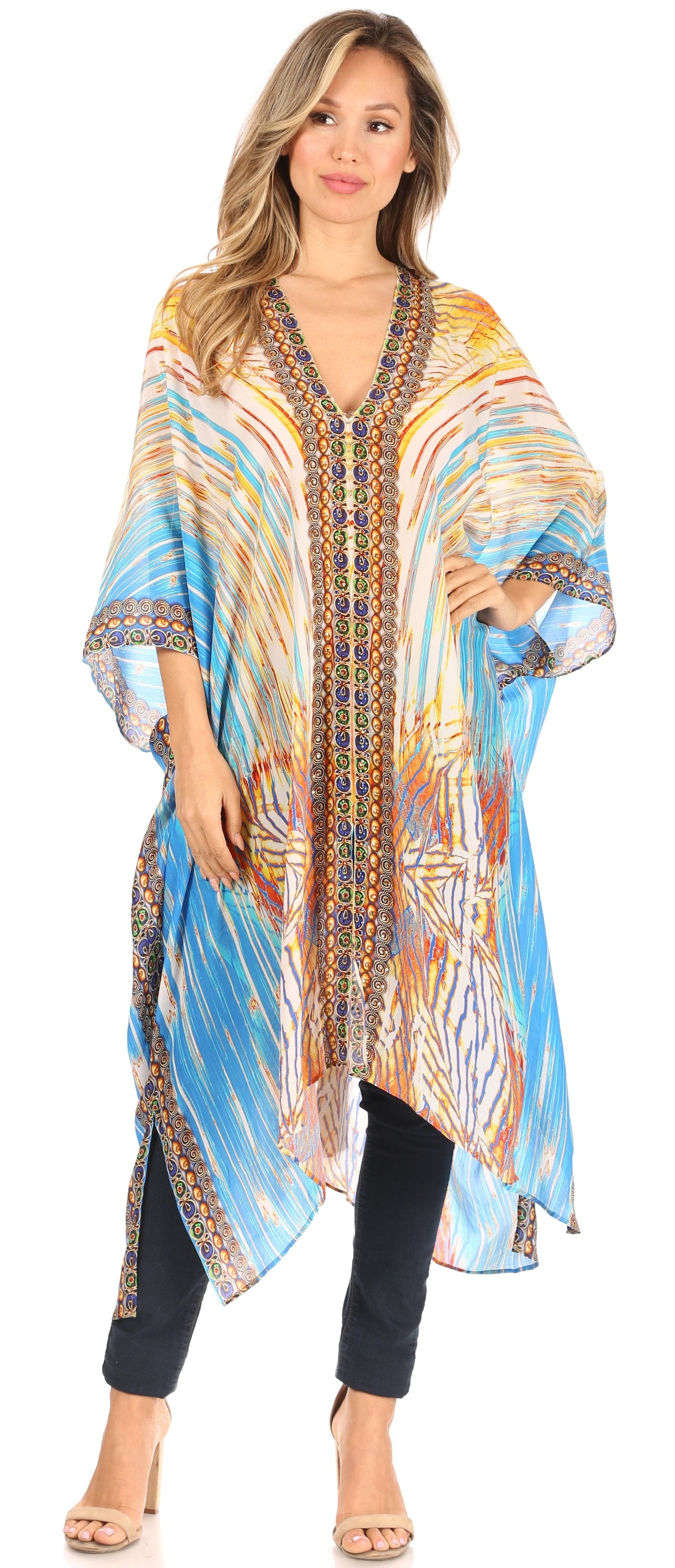 Vestido caftán playero con escote en V para mujer de Sakkas Alvita con pedrería 