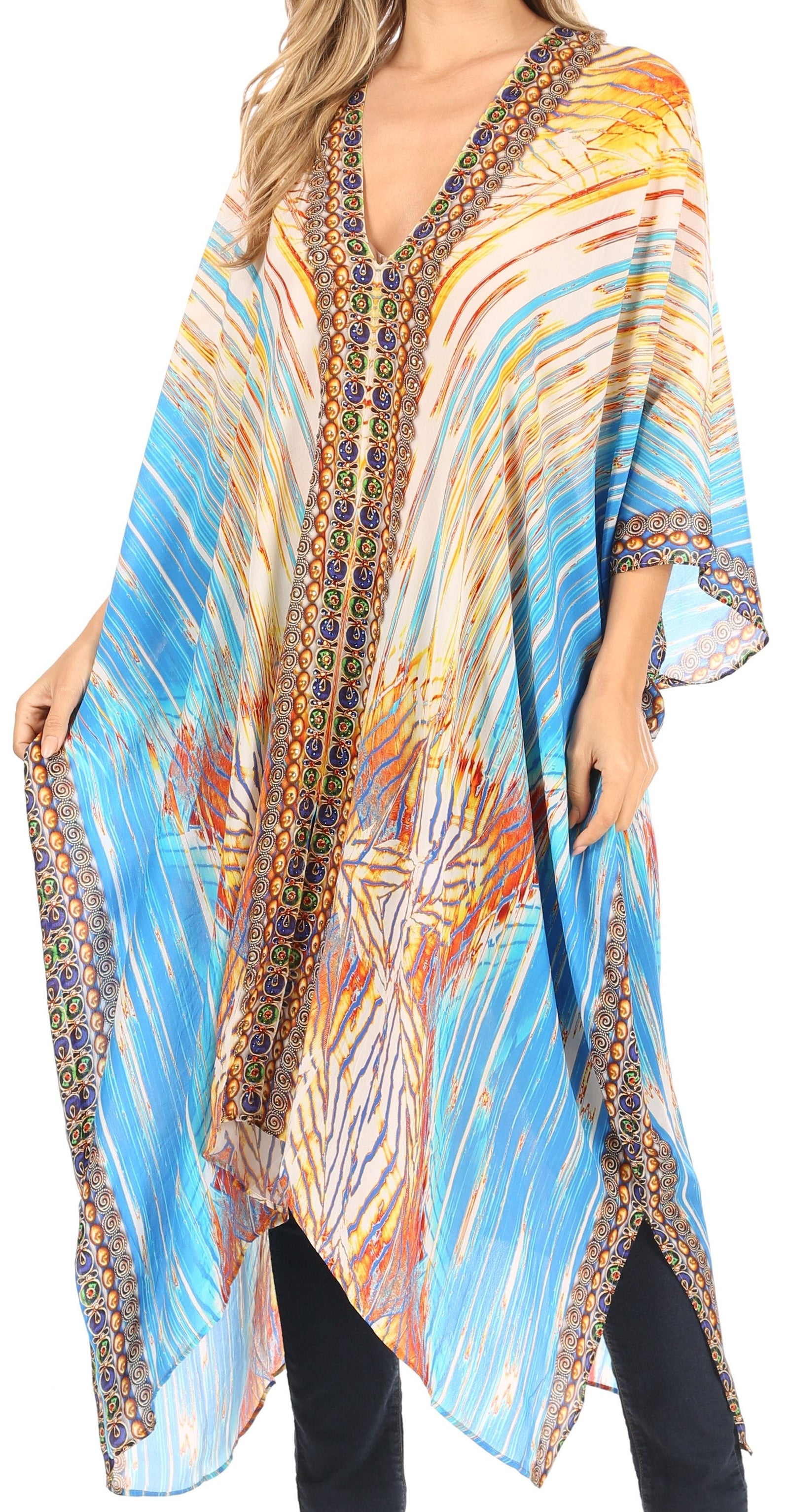 Vestido caftán playero con escote en V para mujer de Sakkas Alvita con pedrería 