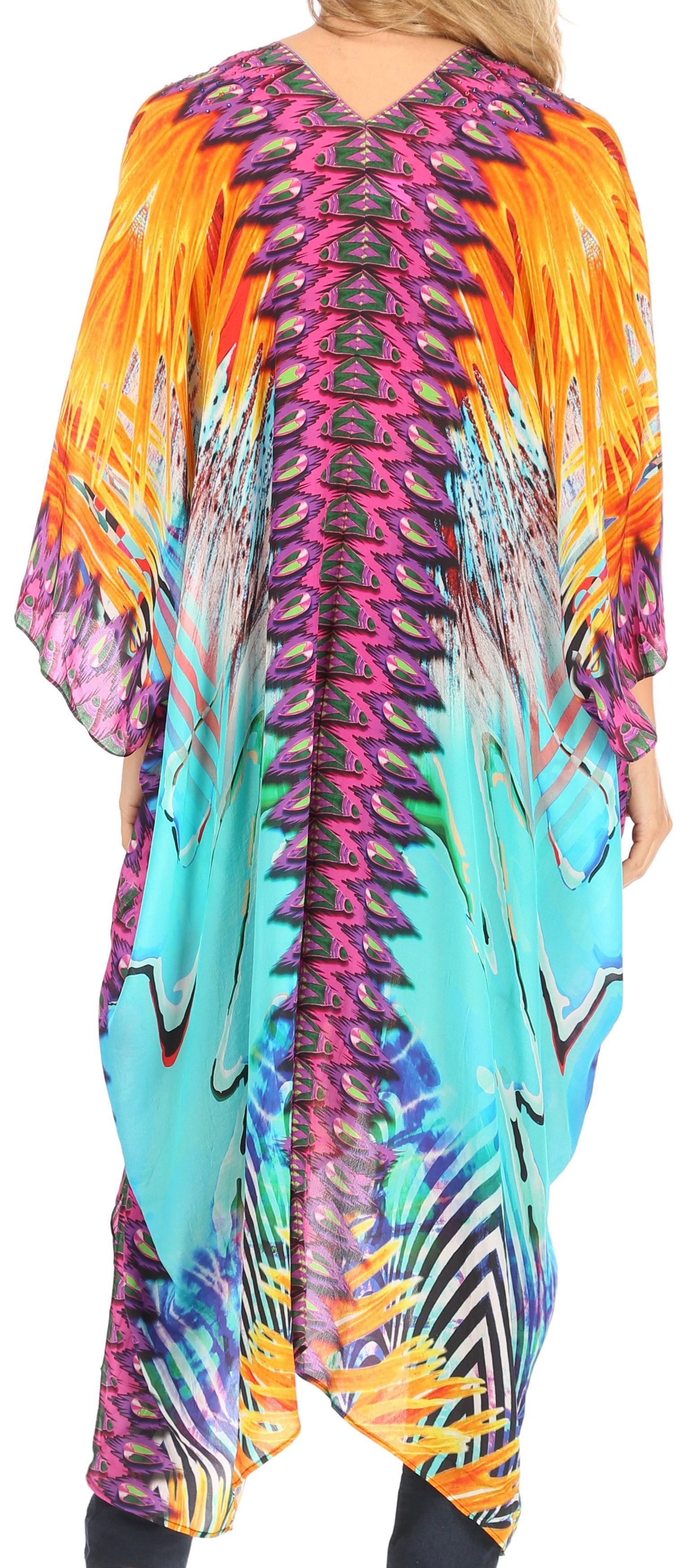 Vestido caftán playero con escote en V para mujer de Sakkas Alvita con pedrería 