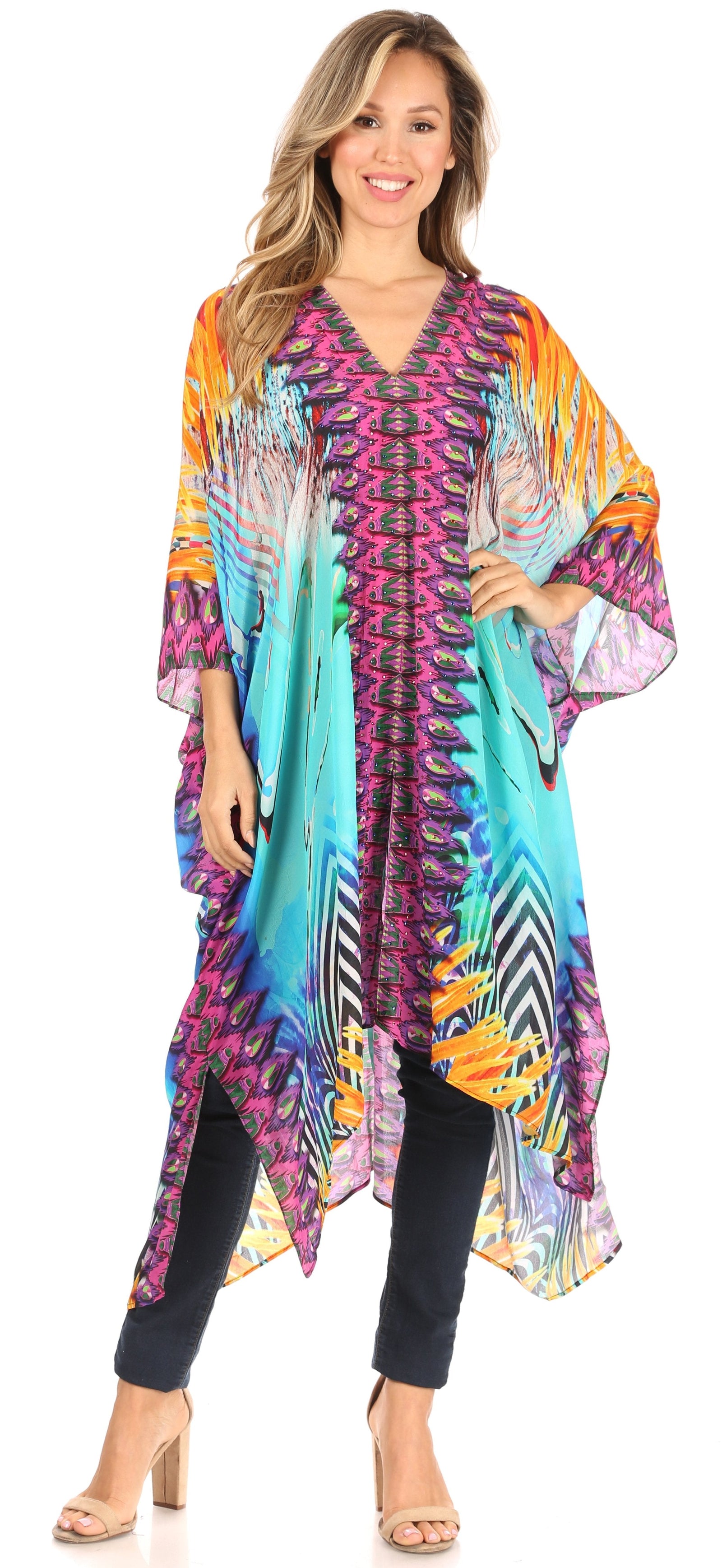 Vestido caftán playero con escote en V para mujer de Sakkas Alvita con pedrería 