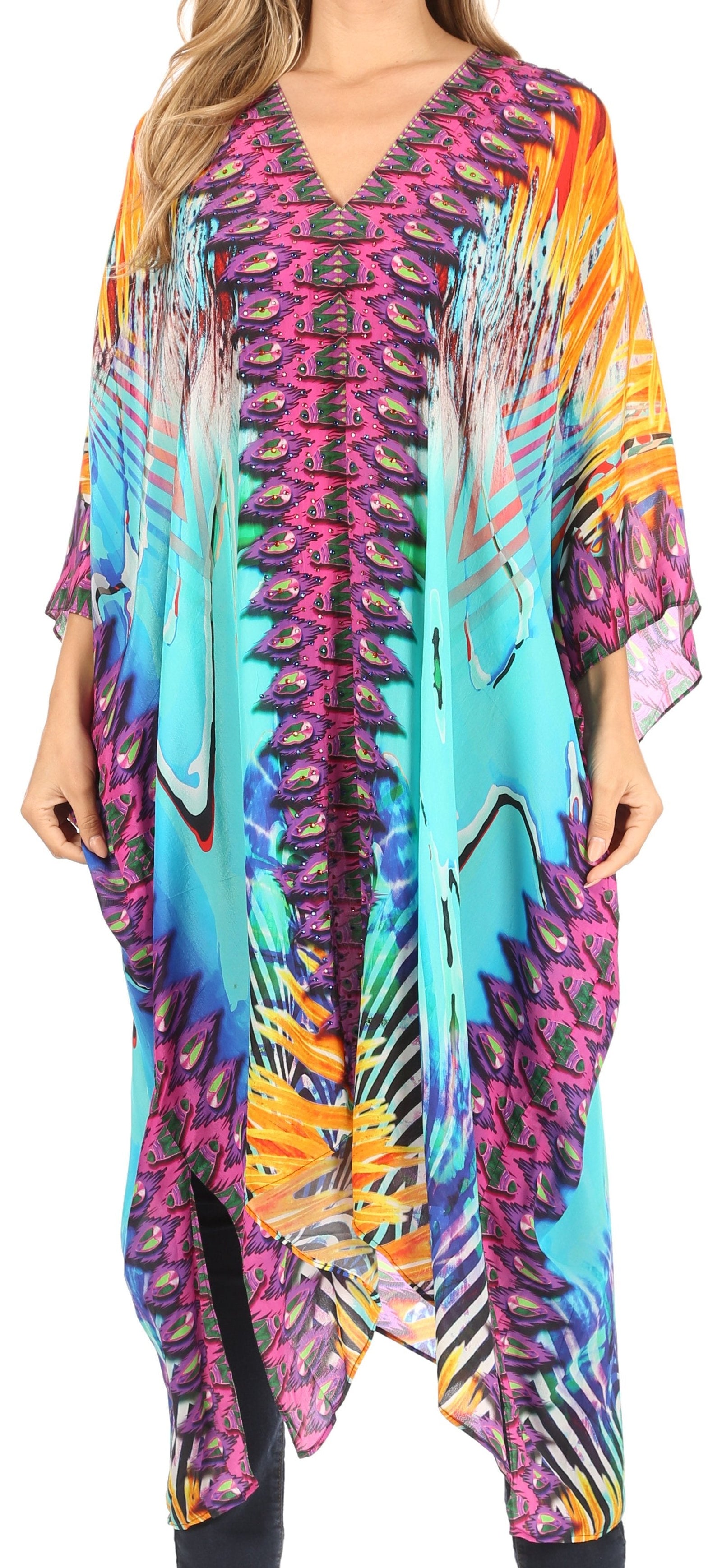 Vestido caftán playero con escote en V para mujer de Sakkas Alvita con pedrería 