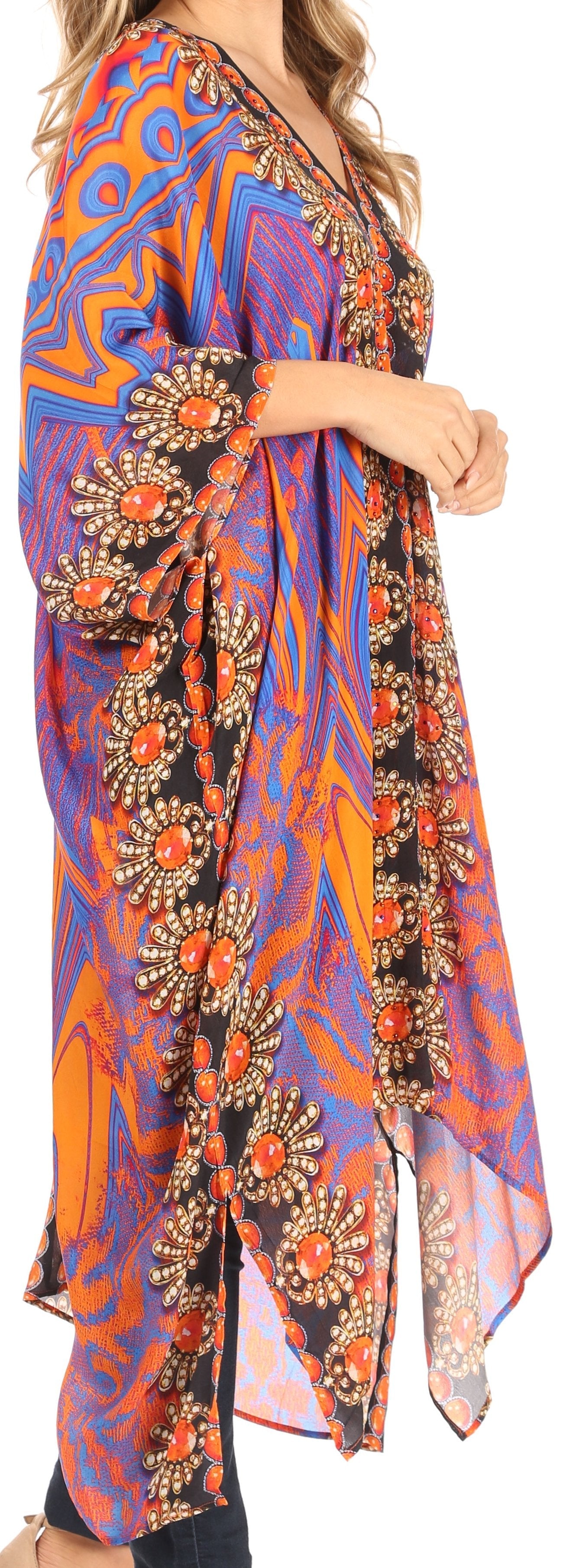 Vestido caftán playero con escote en V para mujer de Sakkas Alvita con pedrería 
