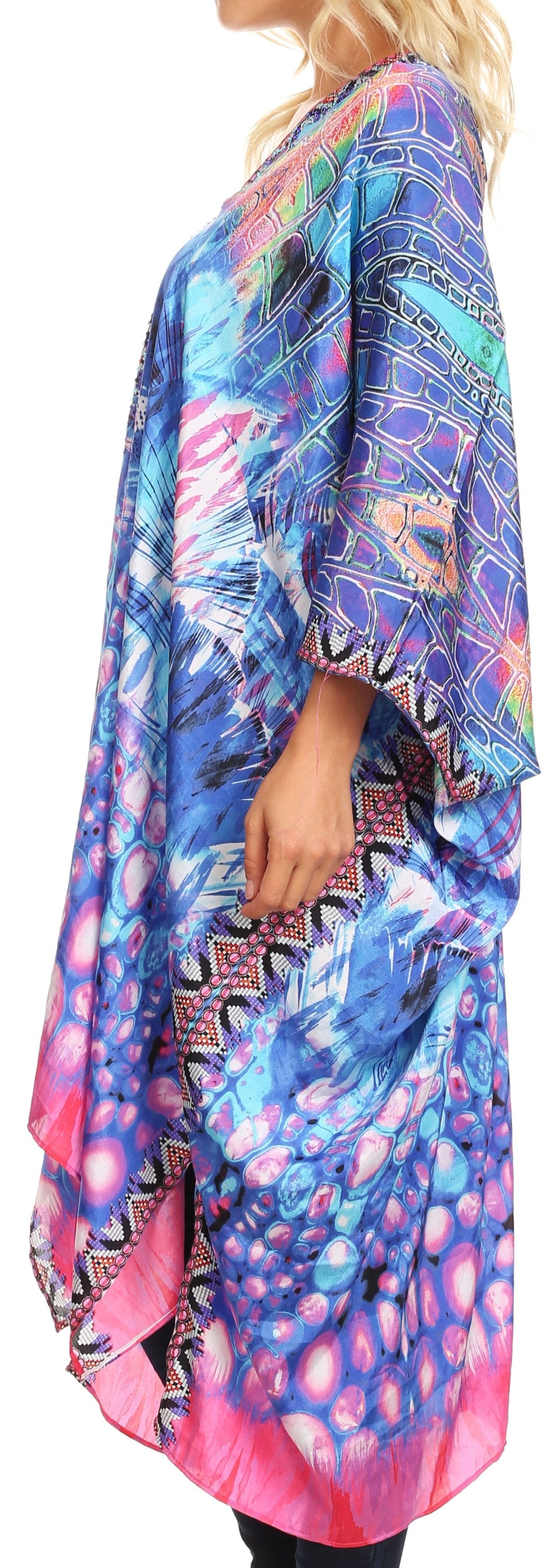 Vestido caftán playero con escote en V para mujer de Sakkas Alvita con pedrería 