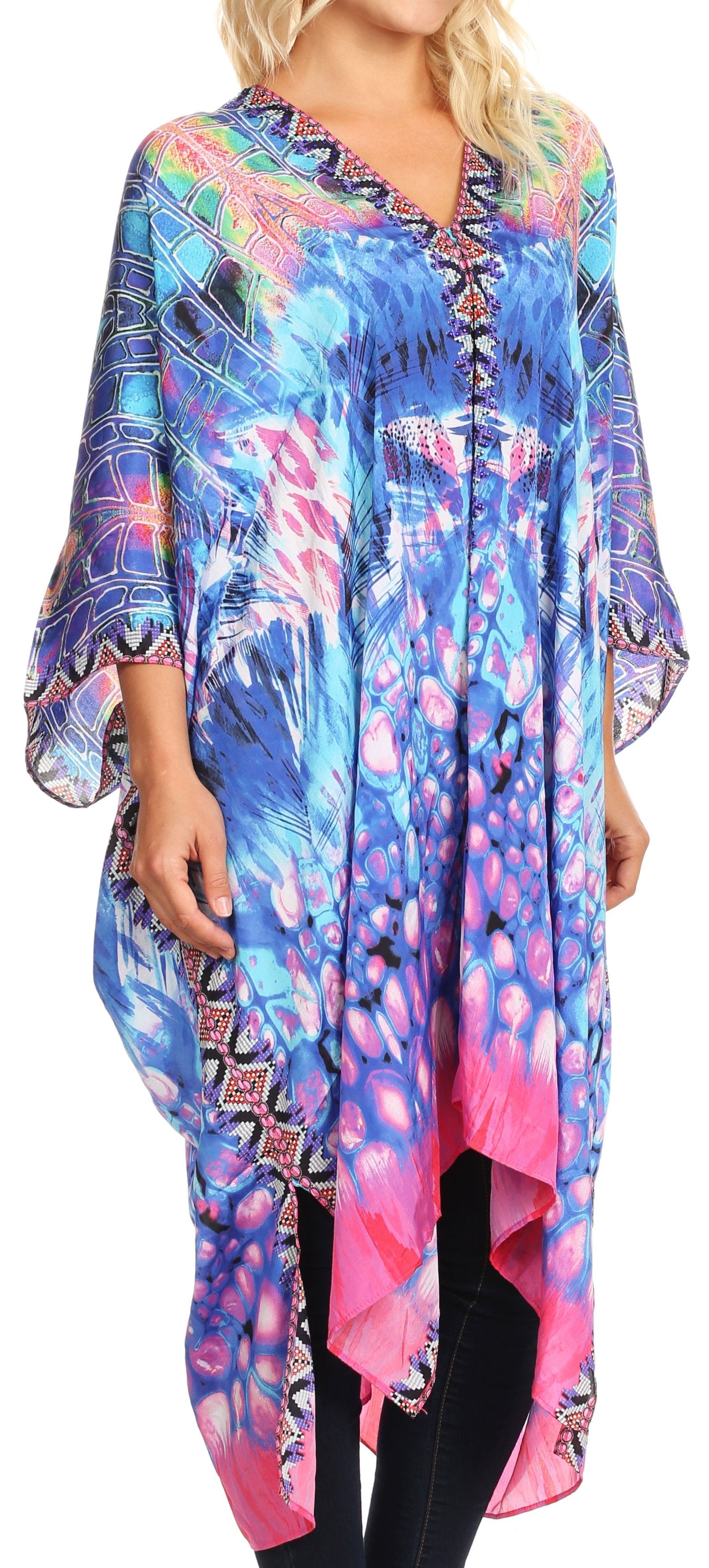 Vestido caftán playero con escote en V para mujer de Sakkas Alvita con pedrería 