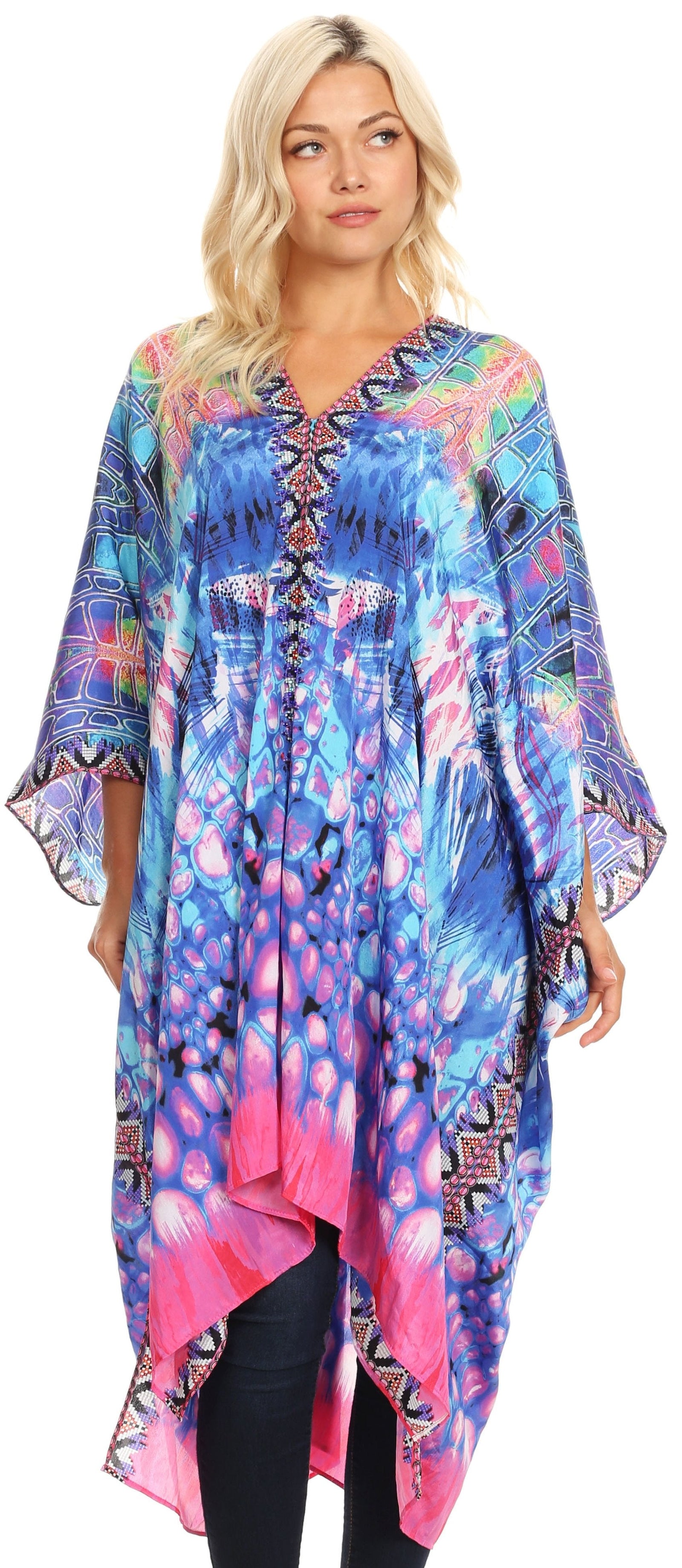 Vestido caftán playero con escote en V para mujer de Sakkas Alvita con pedrería 