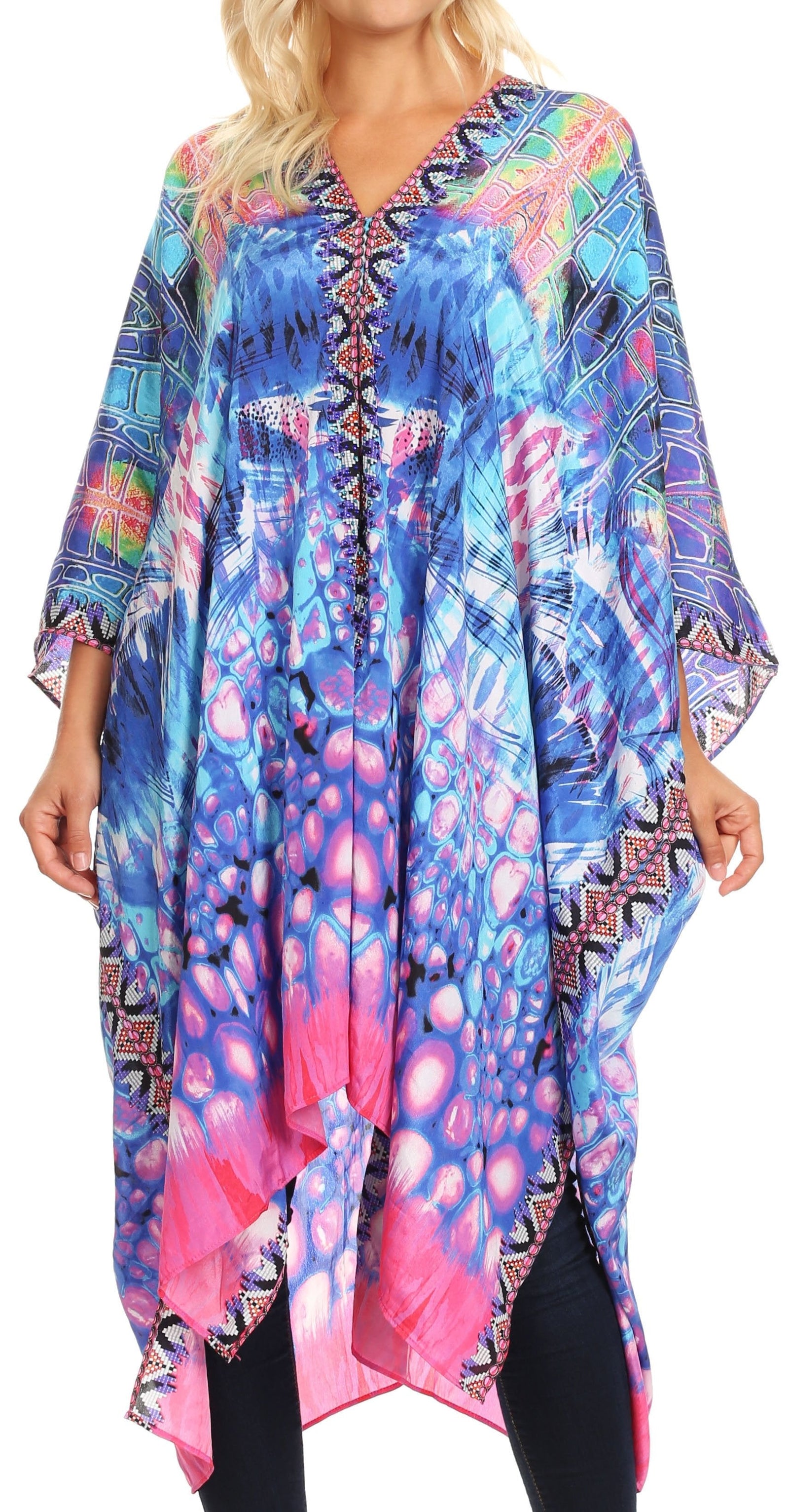 Vestido caftán playero con escote en V para mujer de Sakkas Alvita con pedrería 