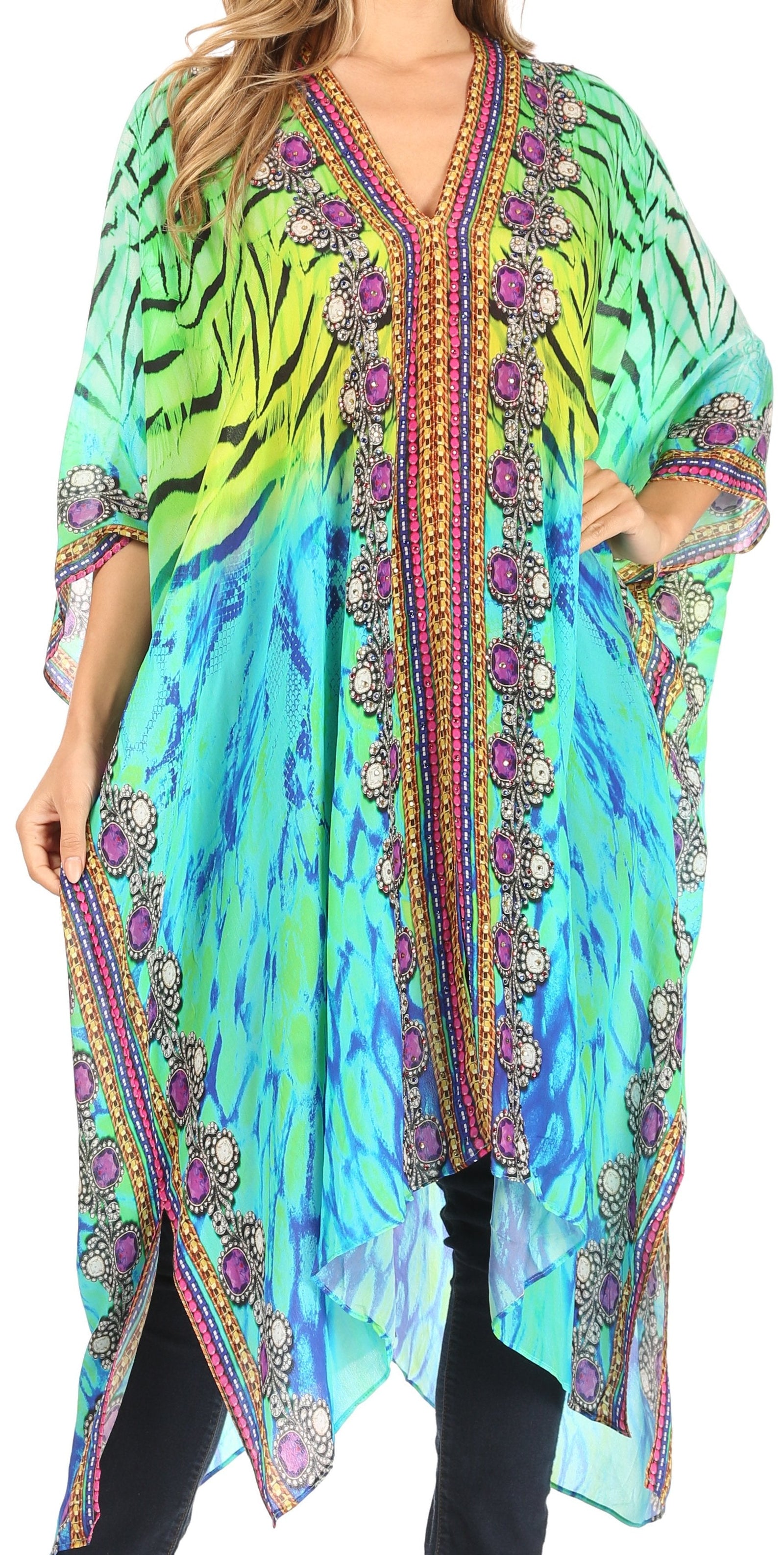 Vestido caftán playero con escote en V para mujer de Sakkas Alvita con pedrería 