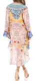 Sakkas Rema Women's Boho Shift Tunic High Low  V-neck Long Sleeve Dress with Print