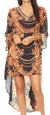 Sakkas Rema Women's Boho Shift Tunic High Low  V-neck Long Sleeve Dress with Print