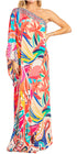 Sakkas Dora Women's One Shoulder Short Sleeve Casual Elegant Maxi Dress with Print