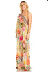Sakkas Dora Women's One Shoulder Short Sleeve Casual Elegant Maxi Dress with Print