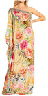 Sakkas Dora Women's One Shoulder Short Sleeve Casual Elegant Maxi Dress with Print