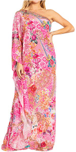 Sakkas Dora Women's One Shoulder Short Sleeve Casual Elegant Maxi Dress with Print