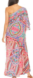 Sakkas Dora Women's One Shoulder Short Sleeve Casual Elegant Maxi Dress with Print