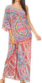 Sakkas Dora Women's One Shoulder Short Sleeve Casual Elegant Maxi Dress with Print