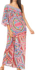 Sakkas Dora Women's One Shoulder Short Sleeve Casual Elegant Maxi Dress with Print