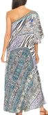 Sakkas Dora Women's One Shoulder Short Sleeve Casual Elegant Maxi Dress with Print