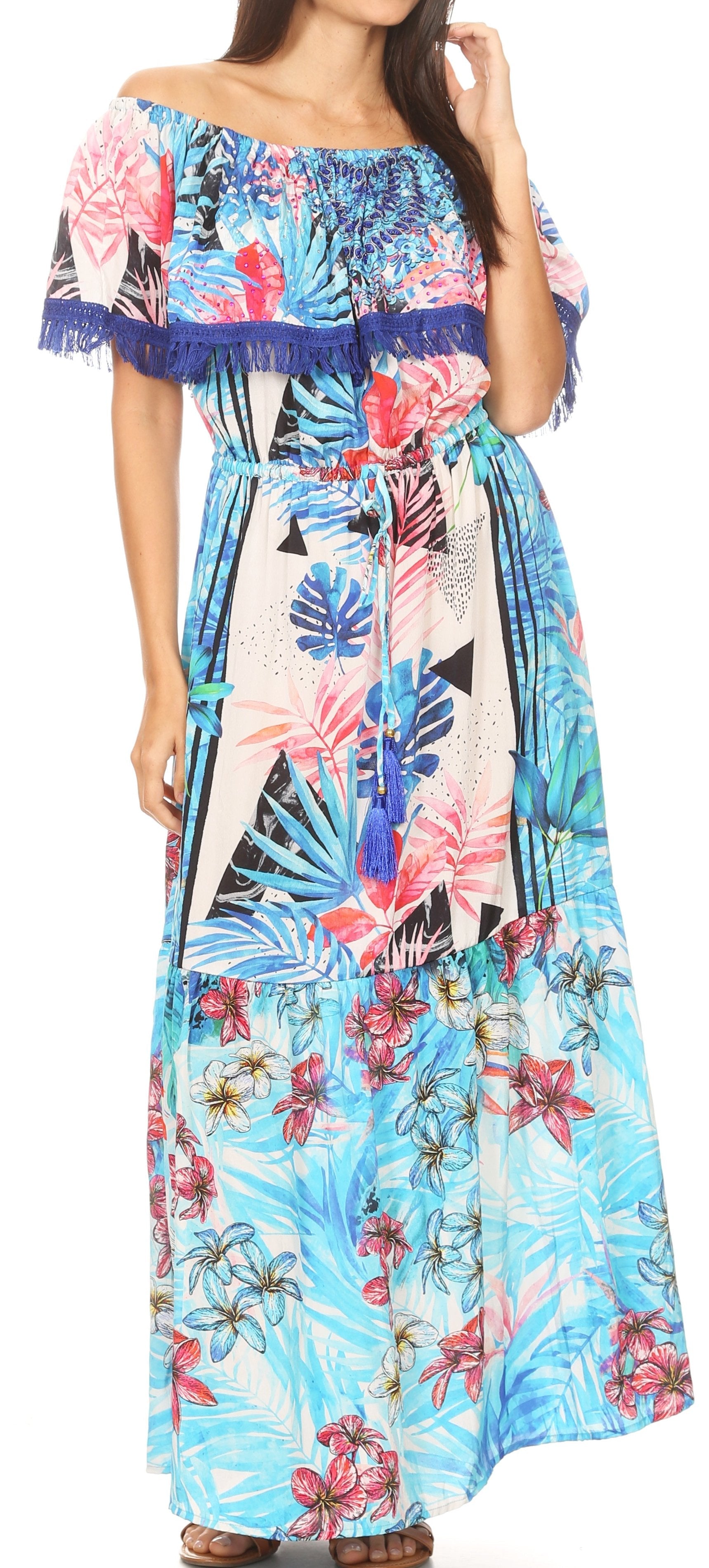 Vestido largo bohemio con hombros descubiertos y estampado floral para mujer de Sakkas Tara
