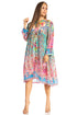 Sakkas Womens 3/4 Puff Sleeves Split Neck Summer Short Flowy Swing Dress/Cover-up
