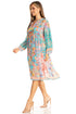 Sakkas Womens 3/4 Puff Sleeves Split Neck Summer Short Flowy Swing Dress/Cover-up