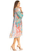 Sakkas Womens 3/4 Puff Sleeves Split Neck Summer Short Flowy Swing Dress/Cover-up