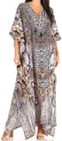 Sakkas Yeni Women's Short Sleeve V-neck Summer Floral Long Caftan Dress Cover-up