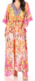 Sakkas Yeni Women's Short Sleeve V-neck Summer Floral Long Caftan Dress Cover-up