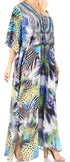 Sakkas Yeni Women's Short Sleeve V-neck Summer Floral Long Caftan Dress Cover-up