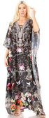 Sakkas Yeni Women's Short Sleeve V-neck Summer Floral Long Caftan Dress Cover-up