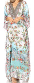 Sakkas Yeni Women's Short Sleeve V-neck Summer Floral Long Caftan Dress Cover-up