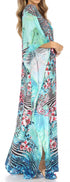 Sakkas Yeni Women's Short Sleeve V-neck Summer Floral Long Caftan Dress Cover-up