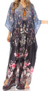 Sakkas Yeni Women's Short Sleeve V-neck Summer Floral Long Caftan Dress Cover-up