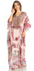 Sakkas Yeni Women's Short Sleeve V-neck Summer Floral Long Caftan Dress Cover-up