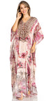 Sakkas Yeni Women's Short Sleeve V-neck Summer Floral Long Caftan Dress Cover-up