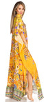 Sakkas Yeni Women's Short Sleeve V-neck Summer Floral Long Caftan Dress Cover-up