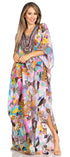 Sakkas Yeni Women's Short Sleeve V-neck Summer Floral Long Caftan Dress Cover-up