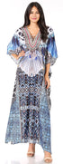 Sakkas Yeni Women's Short Sleeve V-neck Summer Floral Long Caftan Dress Cover-up