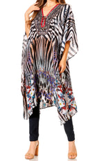 Vestido caftán Sakkas Zeni de verano con estampado floral y cuello en V y manga corta para mujer