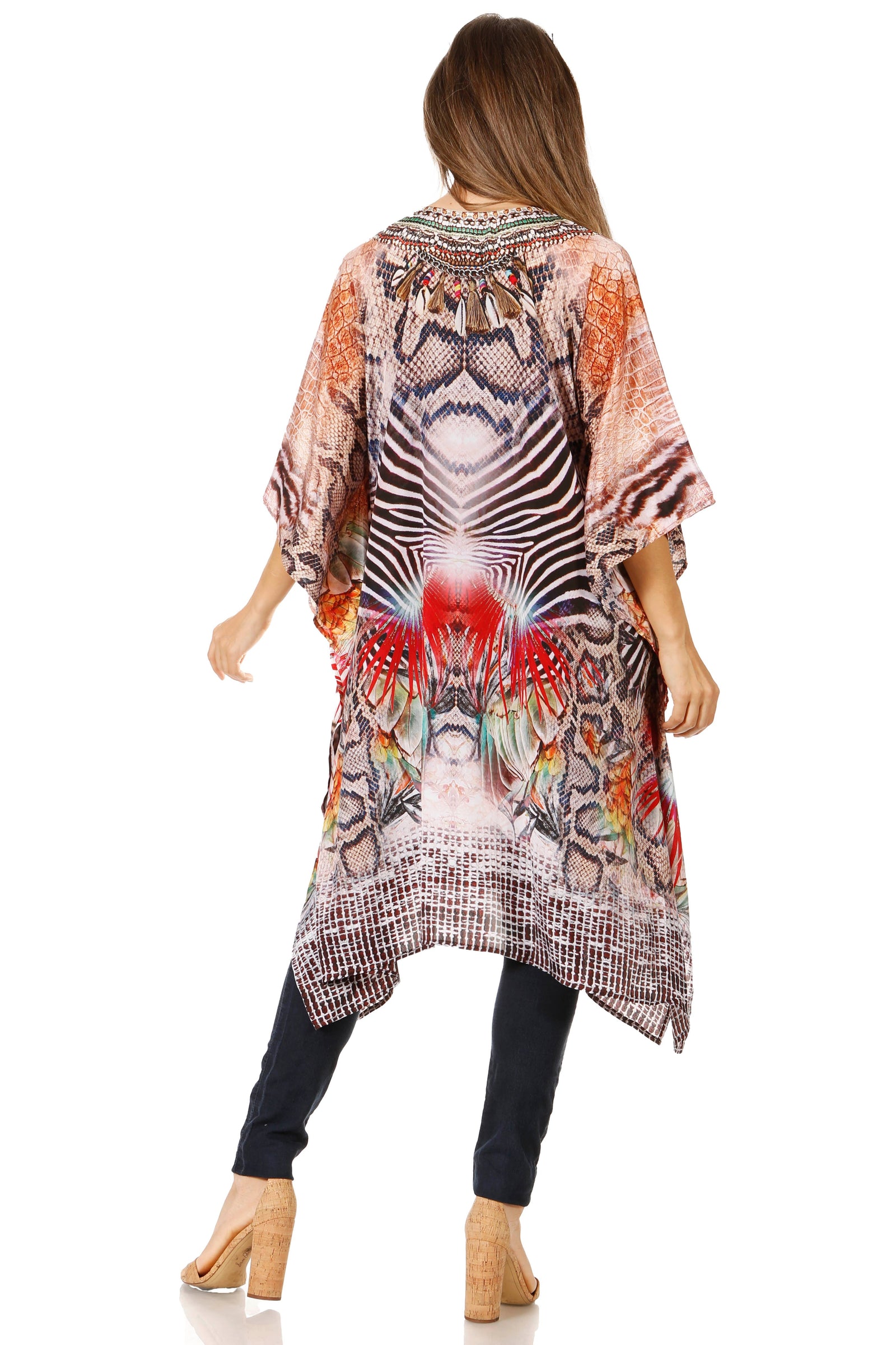 Vestido caftán Sakkas Zeni de verano con estampado floral y cuello en V y manga corta para mujer