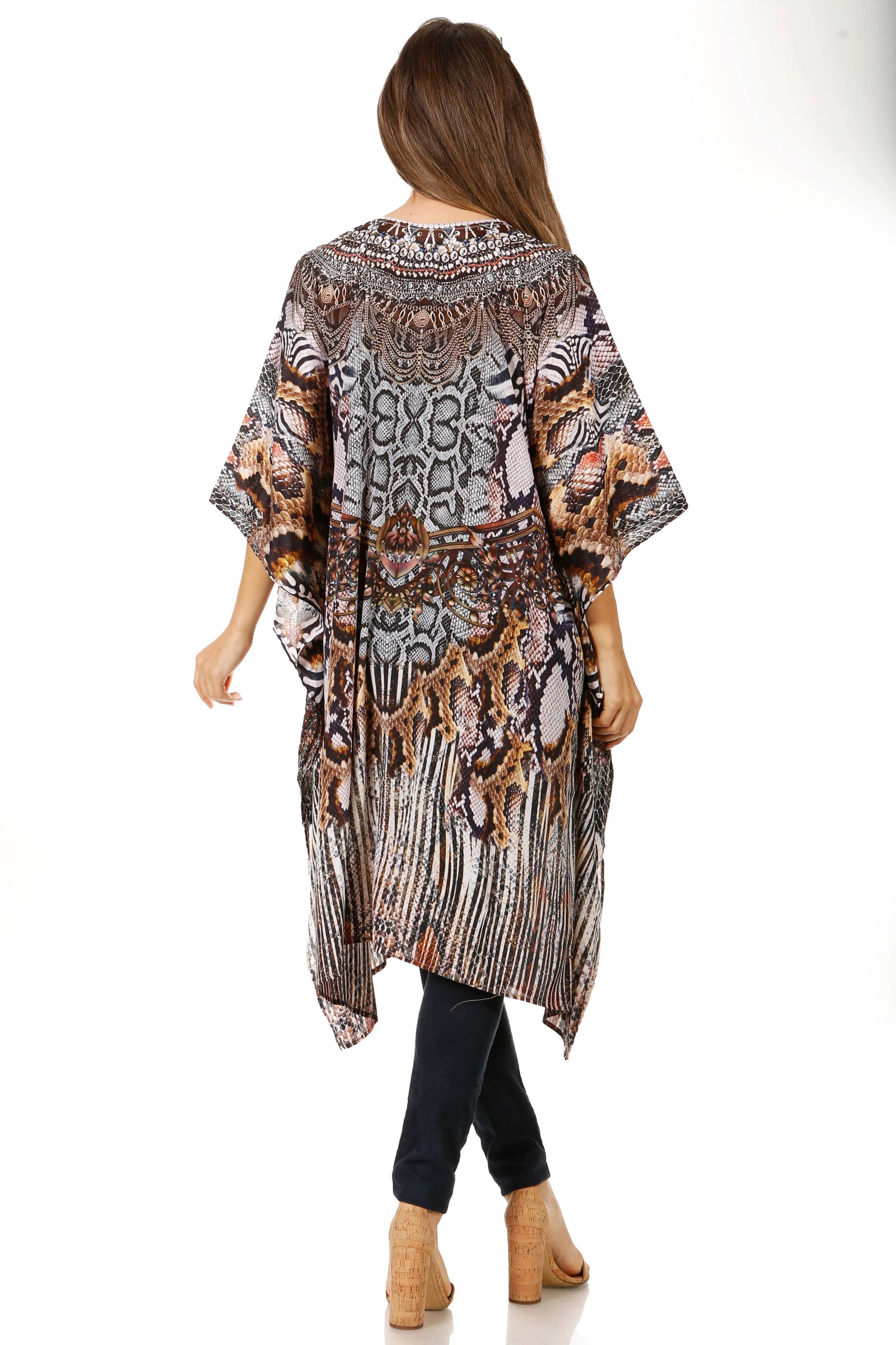 Vestido caftán Sakkas Zeni de verano con estampado floral y cuello en V y manga corta para mujer