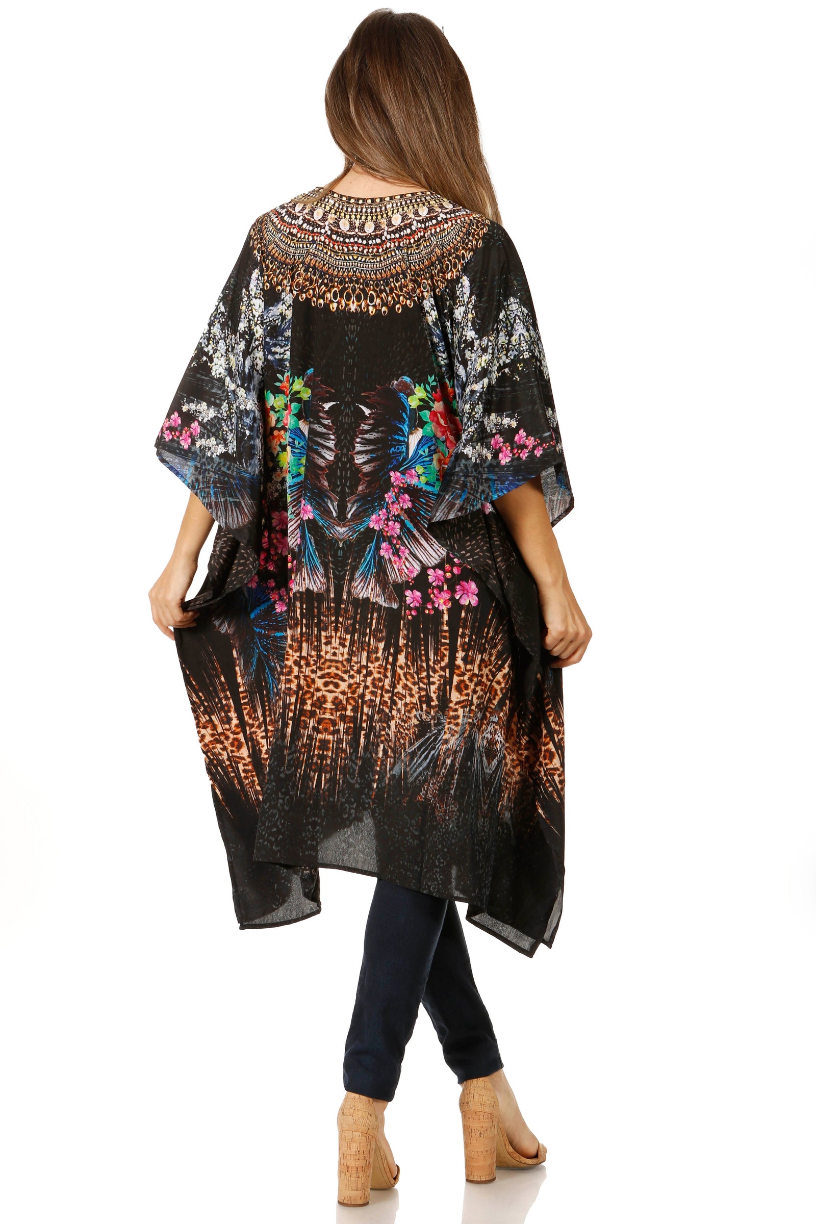 Vestido caftán Sakkas Zeni de verano con estampado floral y cuello en V y manga corta para mujer