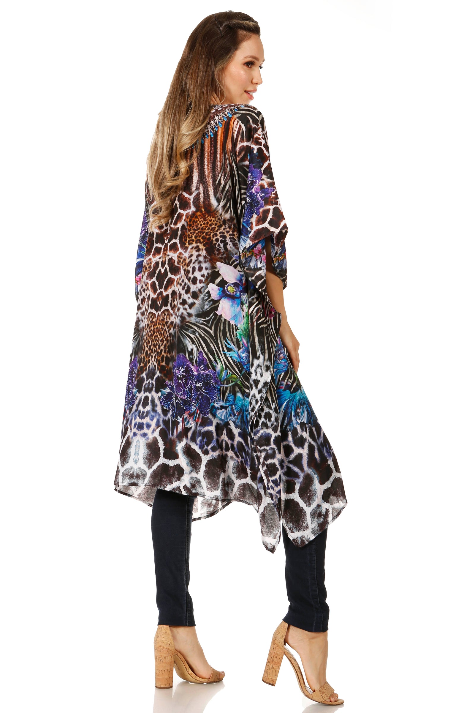 Vestido caftán Sakkas Zeni de verano con estampado floral y cuello en V y manga corta para mujer