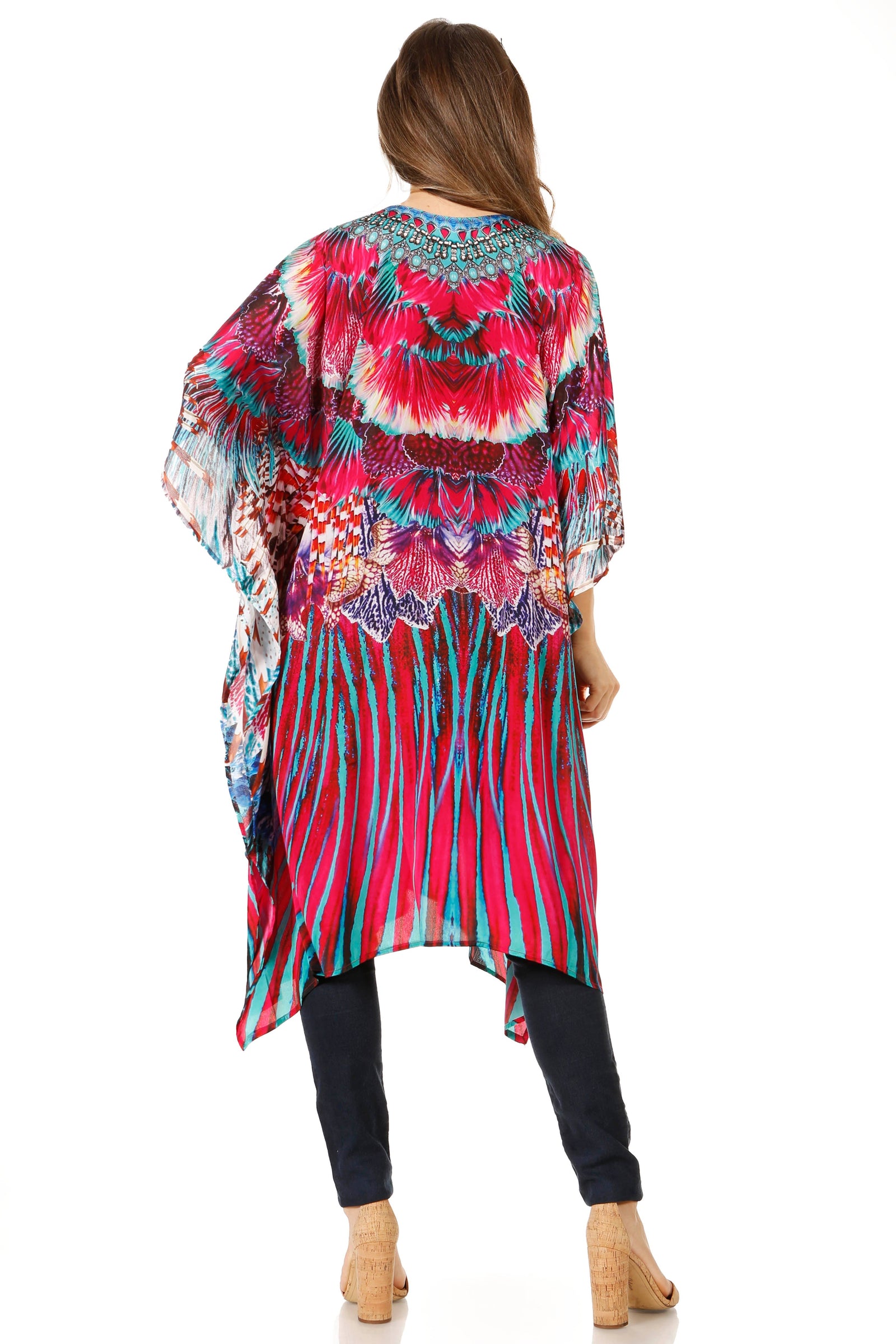 Vestido caftán Sakkas Zeni de verano con estampado floral y cuello en V y manga corta para mujer
